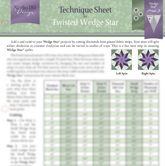 Studio 180 Design Twisted Wedge Star technique sheet quilting pattern