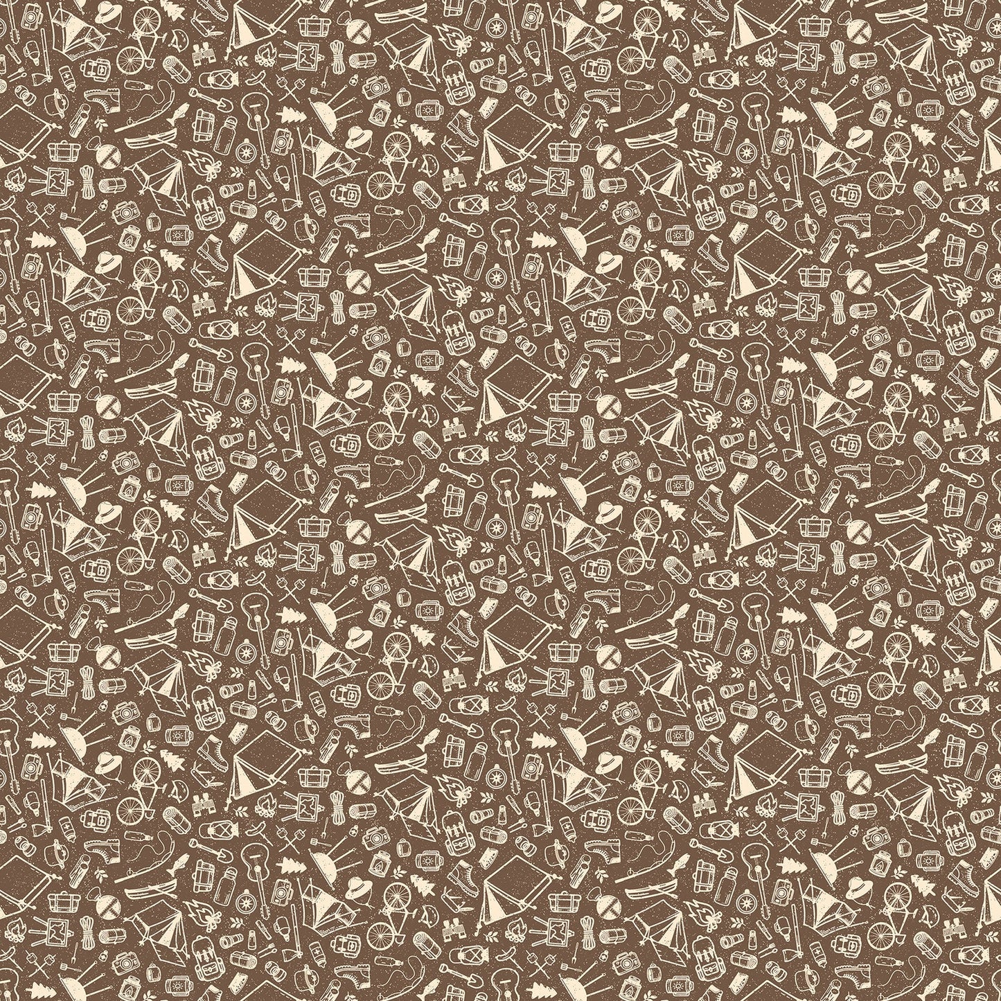 Northcott Camping Therapy brown camping sketches cotton