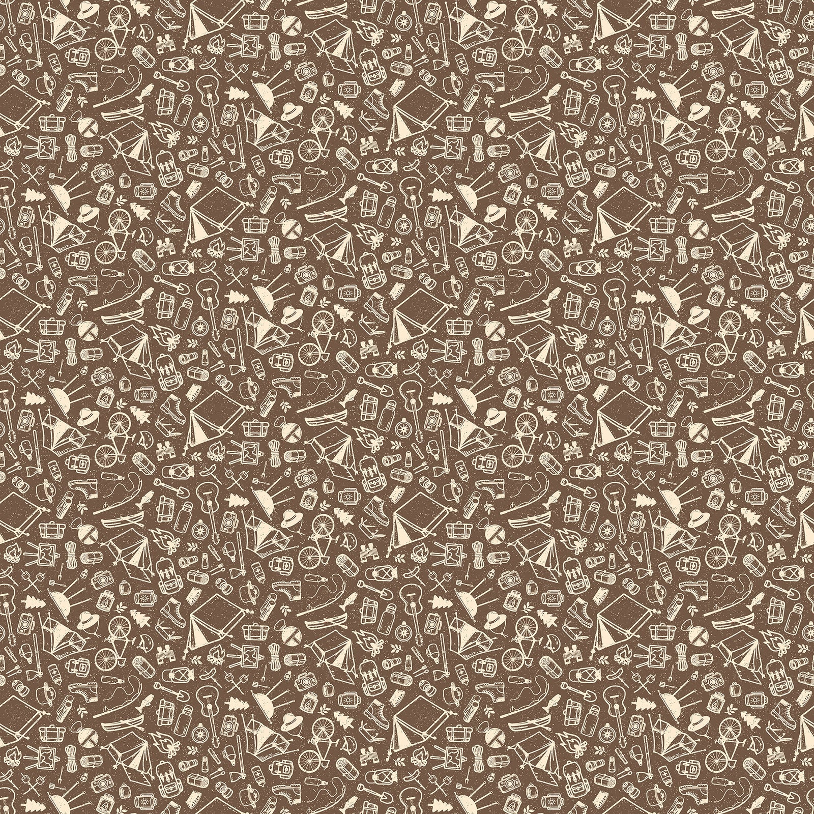 Northcott Camping Therapy brown camping sketches cotton