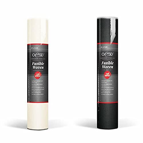 Two rolls of fusible woven material by OESD on a white background