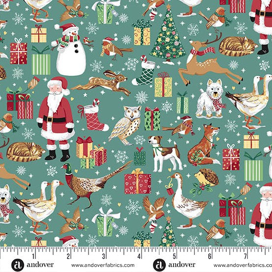 Andover - Makower UK - Country Christmas - Friends Teal 230-T