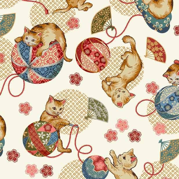 Michael Miller Tokyo Fur-Tales Kawaii Kitties DCX12642 cream cat fabric