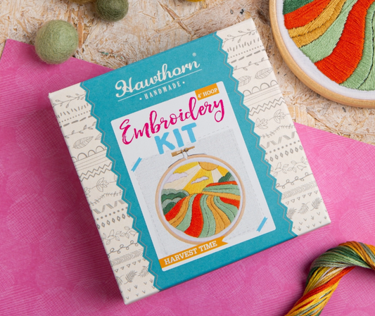 Hawthorn Handmade Harvest Time mini embroidery kit with autumn hoop design