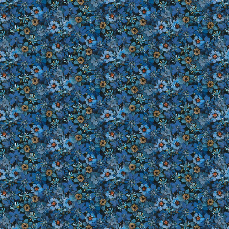 Timeless Treasures Calico Cat Blue Tiny Packed Floral quilting cotton