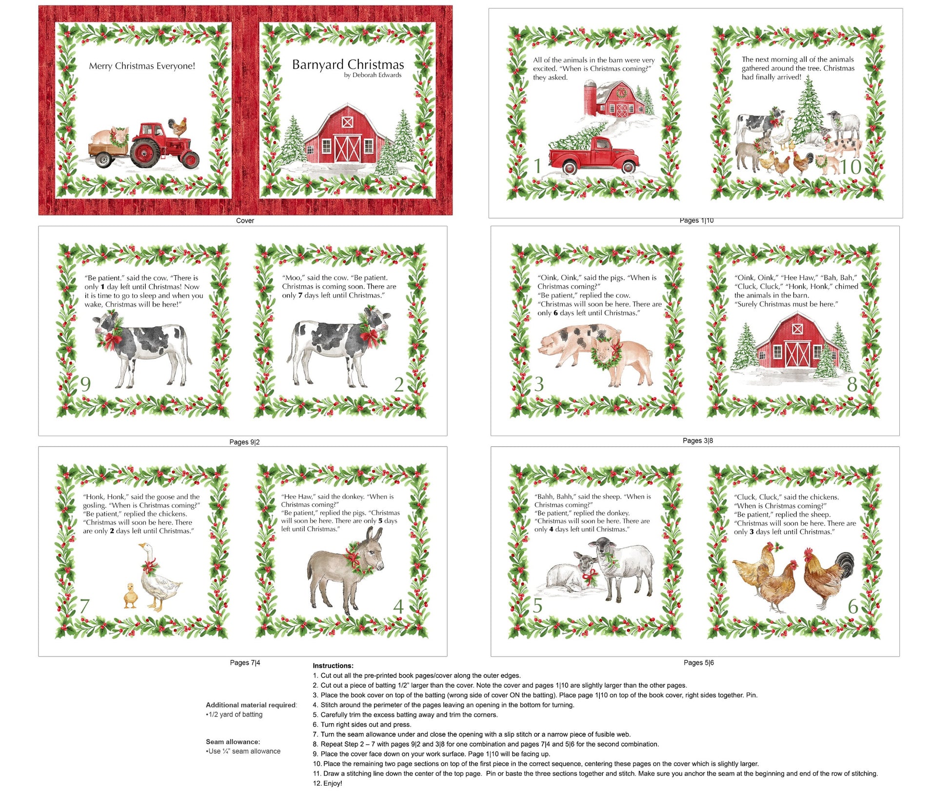 Northcott Barnyard Christmas DP28810-10 white multi holiday novelty cotton