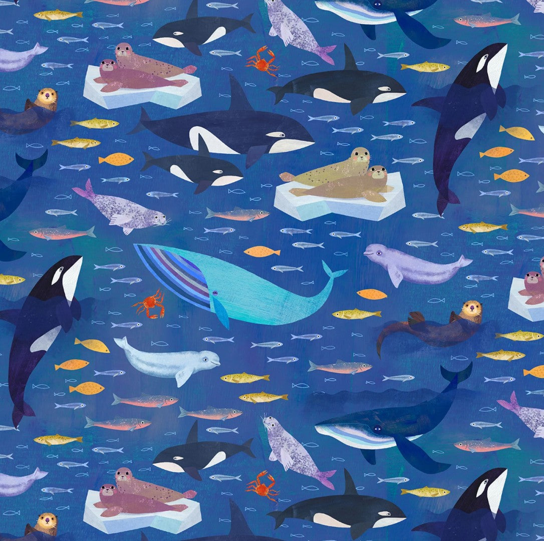 Michael Miller Navy Gulf of Alaska blue novelty quilting cotton