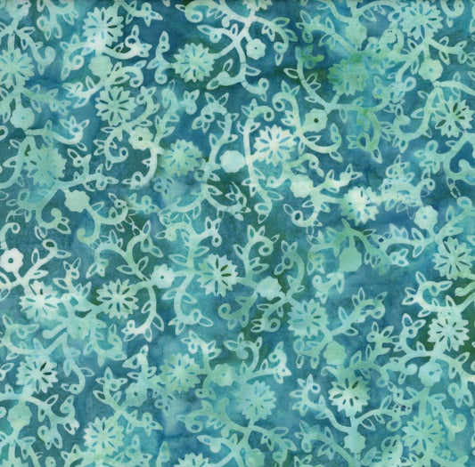 Crazy for Daisies Scrolling Vines Teal Parakeet hand-dyed batik quilting cotton by Lumin Fabrics