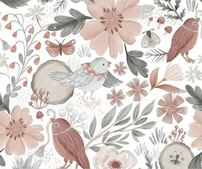 Petals and Pewter white 4574-01 Blank Quilting floral fabric
