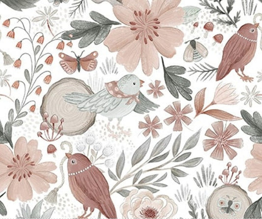 Petals and Pewter white 4574-01 Blank Quilting floral fabric