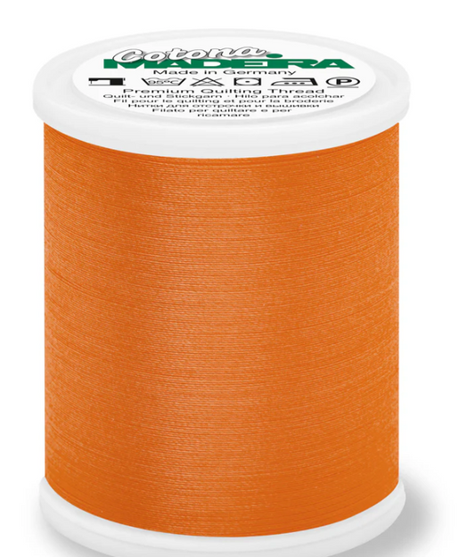 Spool of Madeira Cotona 50wt thread in Orange, color 604