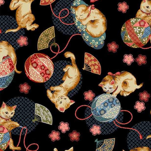 Michael Miller Tokyo Fur-tales Kawaii Kitties Black quilting cotton