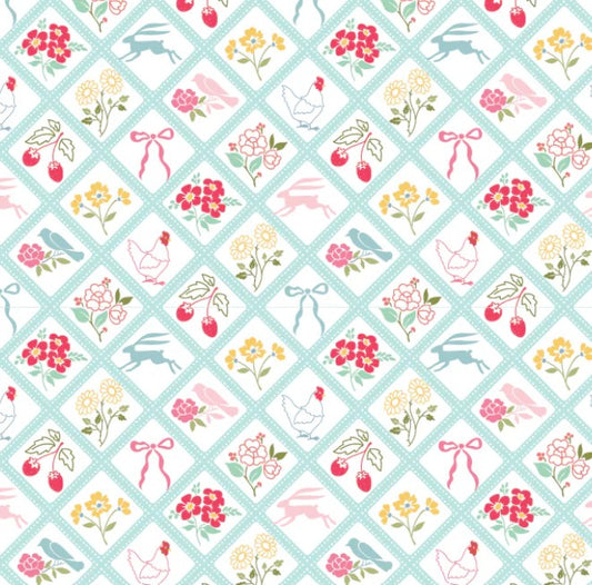 Poppie Cotton Rosy Cheeks Bon Jour Blue quilting cotton