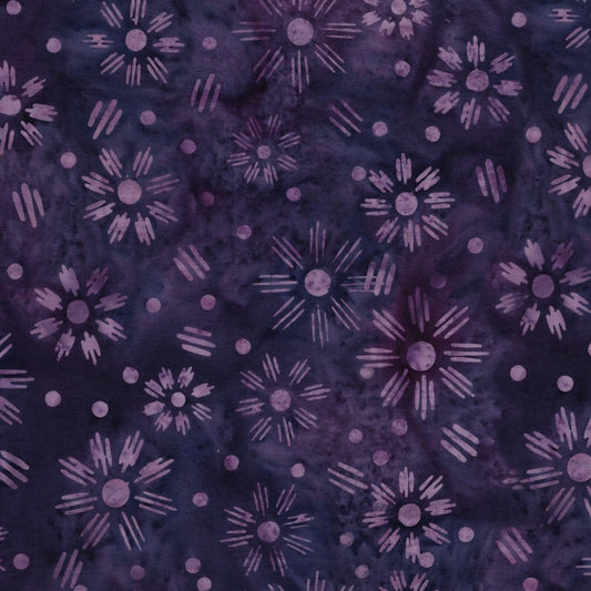 Spring Fling Flower Dot Dash Purple Regal hand-dyed batik quilting cotton by Lumin Fabrics