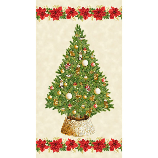 Robert Kaufman Holiday Flourish Forest Glen metallic Christmas cotton in Cream, SKU SRKM-23697-84