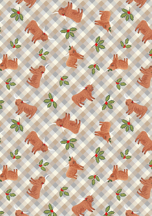 Lewis & Irene Celtic Christmas highlands and holly winter morning gingham, C135A cotton
