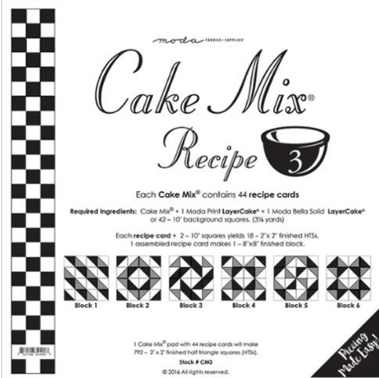 Cake Mix Recipe 3 CM3 44 count paper foundations half square triangle blocks