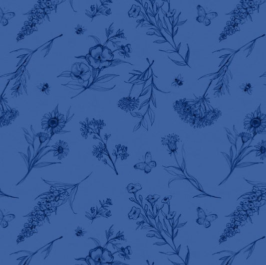 Lumin Amalfi Coast dark blue wildflowers W105-005-555 quilting cotton