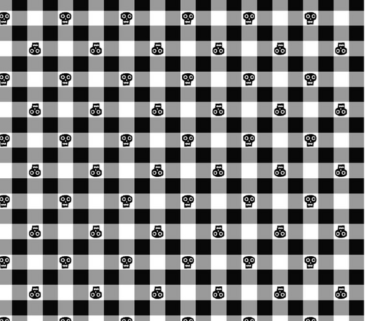 Studio E I Made A Boo-Boo skull gingham 8995-99 in black, Halloween cotton