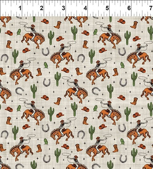 In The Beginning Fabrics 16SWM-1 cream bucking broncos western quilting cotton