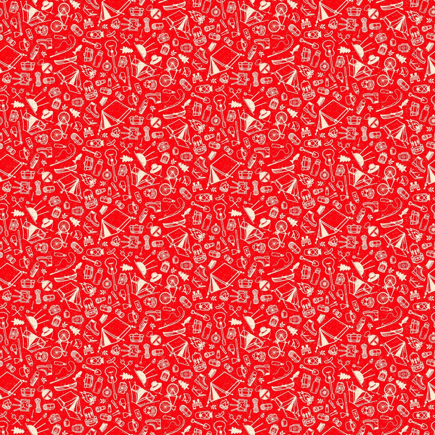 Northcott Camping Therapy red camping sketches cotton