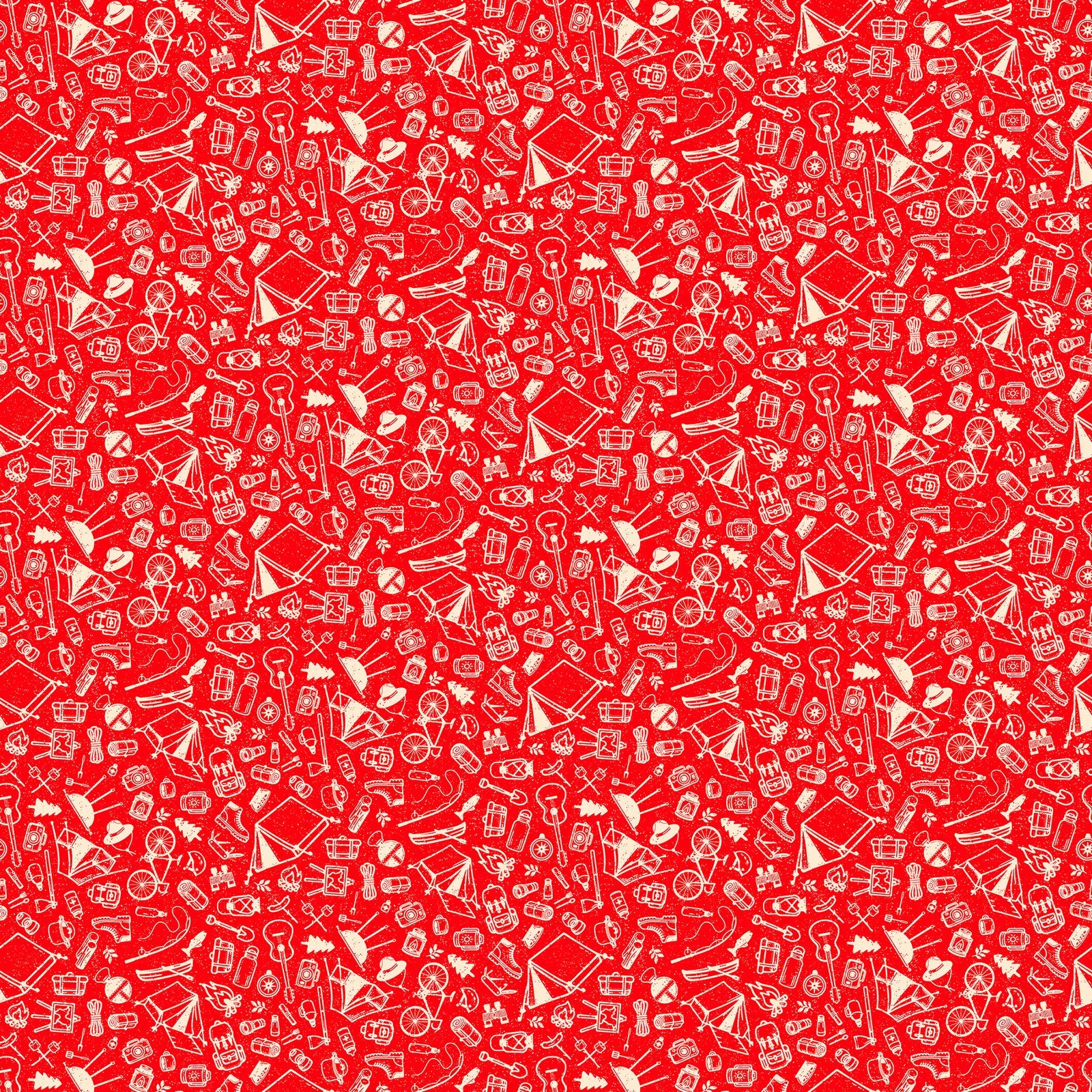Northcott Camping Therapy red camping sketches cotton