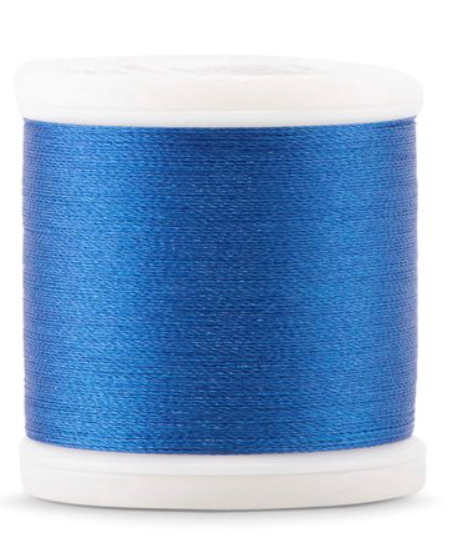 Spool of Madeira Polyneon 40wt machine embroidery thread in Team Blue, color 1842