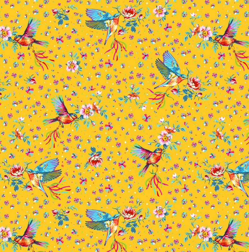 Free Spirit Festival Flight Yellow quilting cotton fabric