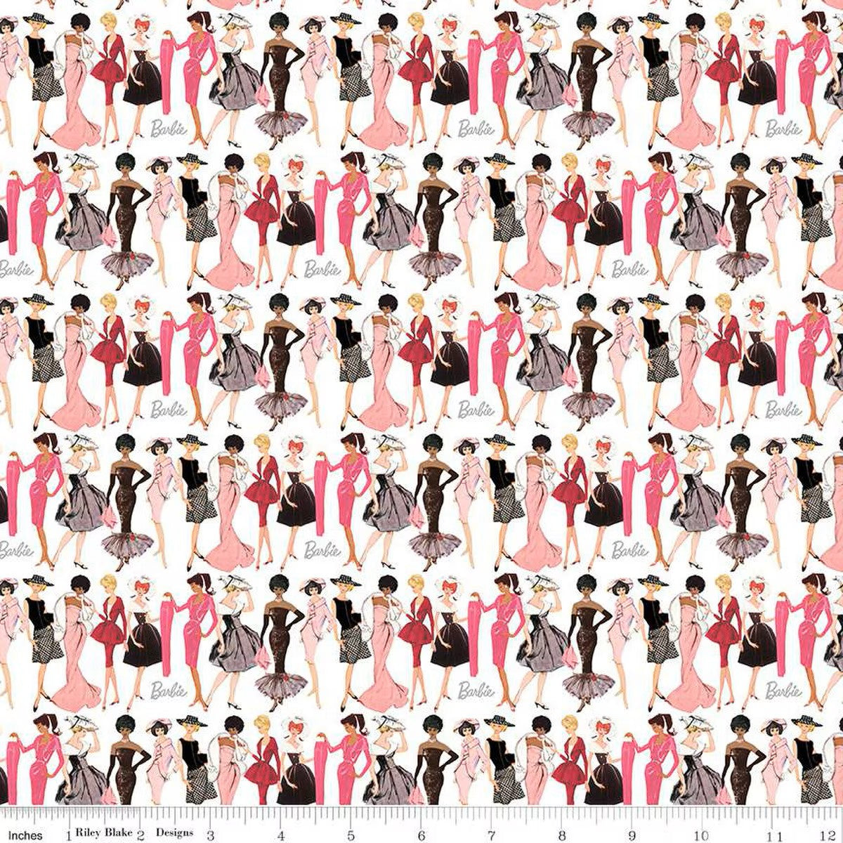 Riley Blake Barbie Vintage Fashion White novelty quilting cotton