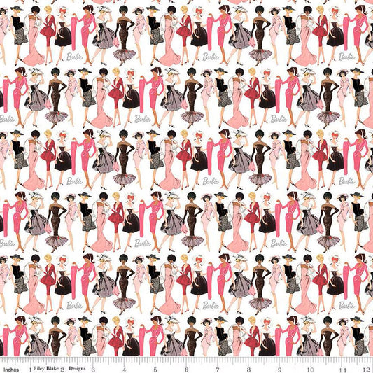Riley Blake Barbie Vintage Fashion White novelty quilting cotton