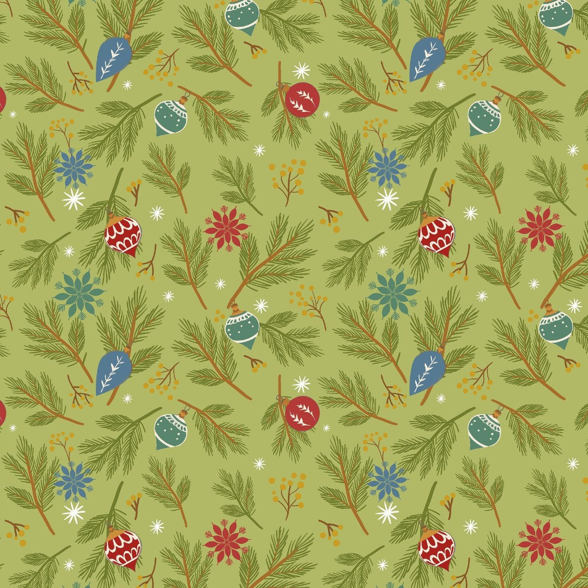 Blank - Holly Jolly Calico - Amelia Designs - Pine Bough ornaments - 4679-66 Evergreen