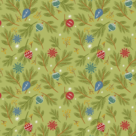 Blank - Holly Jolly Calico - Amelia Designs - Pine Bough ornaments - 4679-66 Evergreen