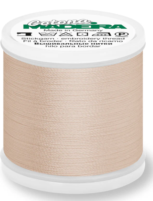 Spool of Madeira Cotona 30wt 100% cotton thread in Tawny Tan, color 735