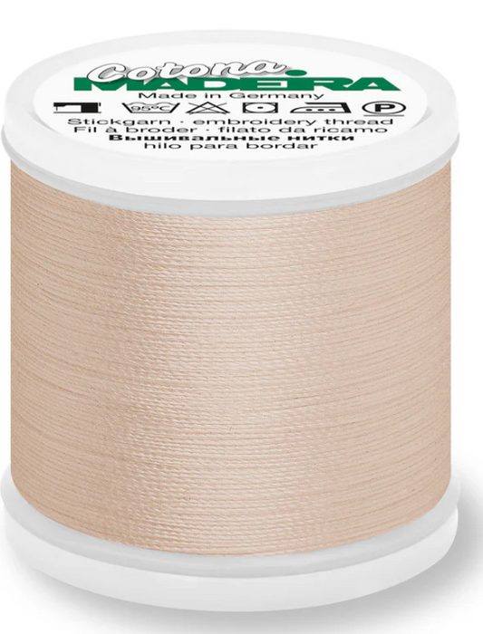 Spool of Madeira Cotona 30wt 100% cotton thread in Tawny Tan, color 735