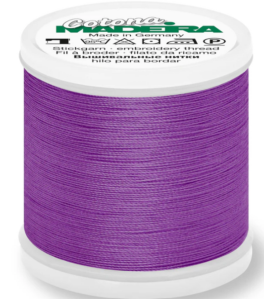 Spool of Madeira Cotona 30wt 100% cotton thread in Purple, color 636