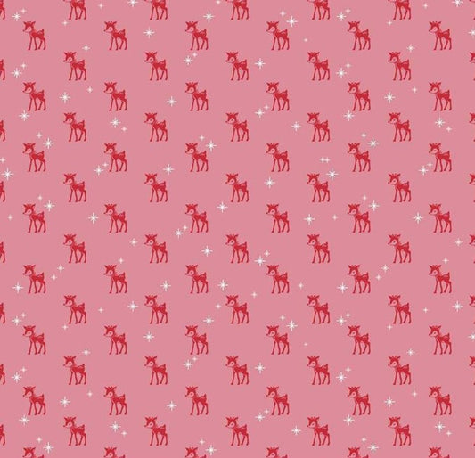Riley Blake Cozy Christmas Reindeer Pink cotton quilting fabric