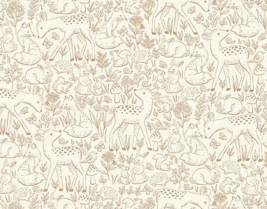Makower UK Little Ones Etched Brown 194V baby quilting cotton