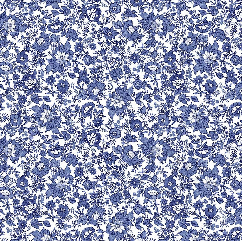 Windham China Blue Flower Bed 54936-1 White quilting cotton fabric