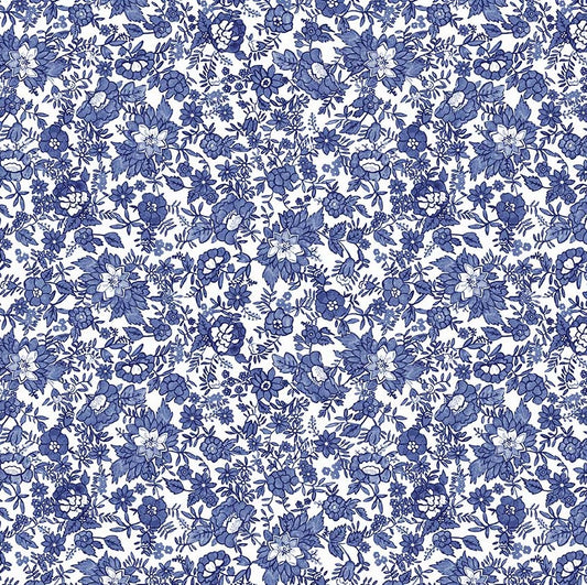 Windham China Blue Flower Bed 54936-1 White quilting cotton fabric