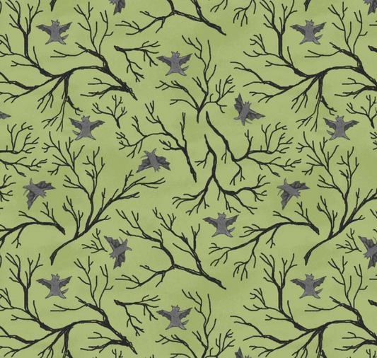 Studio E Haunted Acre Wood print 9139-66 in green, Halloween cotton fabric