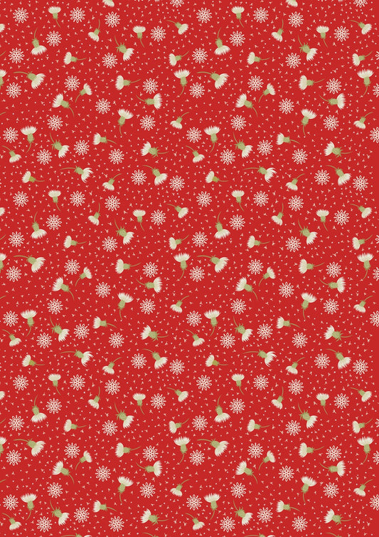 Lewis & Irene Celtic Christmas thistledown print on red, C134B cotton fabric