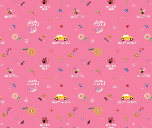 Poppie Cotton Hey Love Bug Little Joys Pink quilting cotton fabric