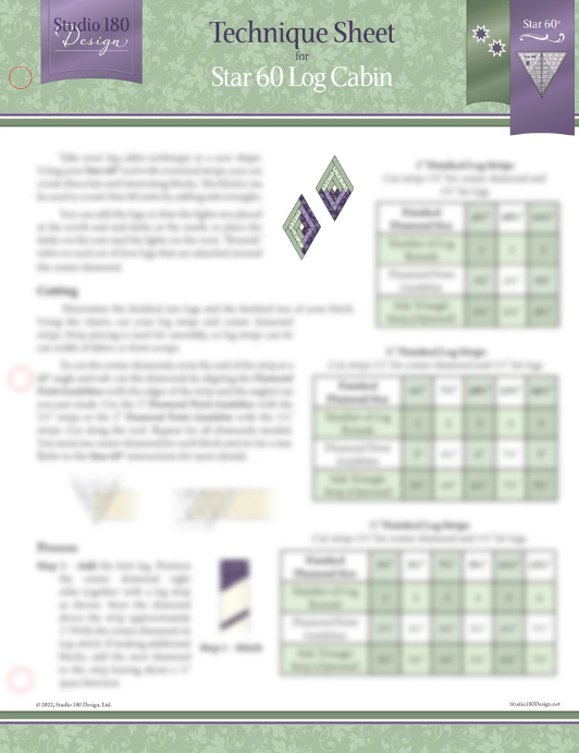 Studio 180 Design Star 60 Log Cabin technique sheet quilting pattern
