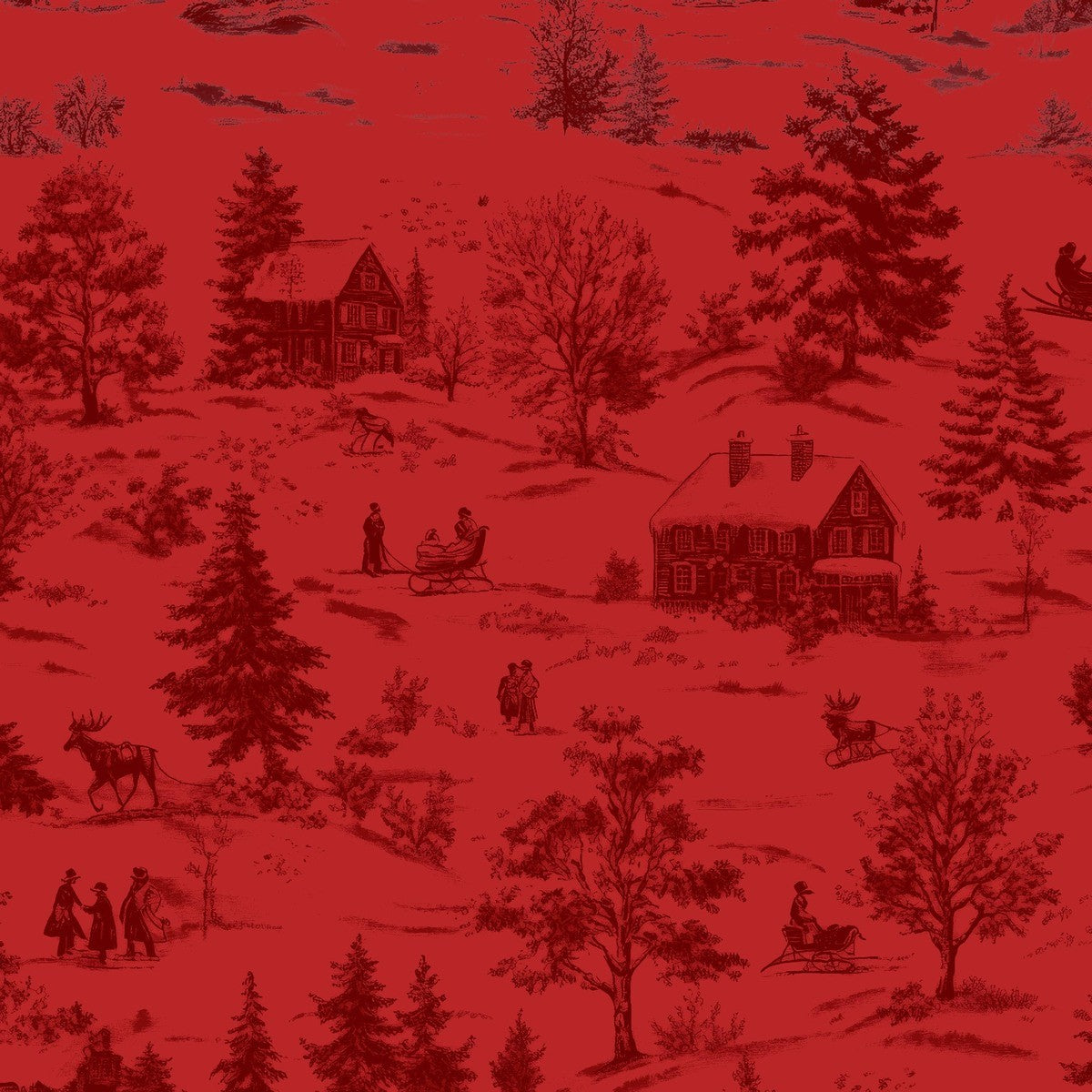 Blank - Holly Jolly Calico - Amelia Designs - Winter Scene - 4678-88 Crimson