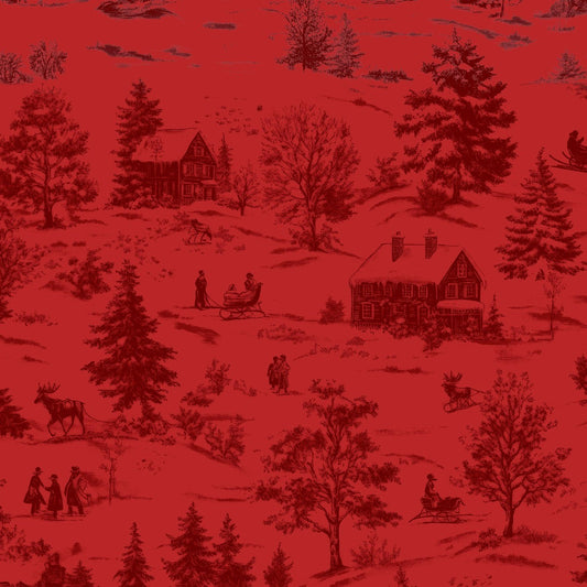 Blank - Holly Jolly Calico - Amelia Designs - Winter Scene - 4678-88 Crimson