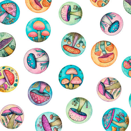 Spring Bling Mushroom Medallions White QT Fabrics quilting fabric