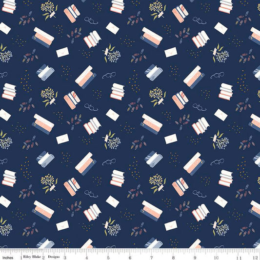 Riley Blake Between the Pages Bookish Navy quilting fabric