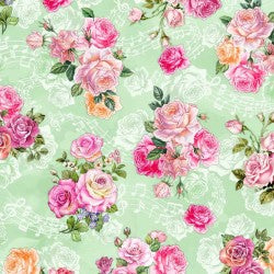 Spring Songs Fairy Roses Sage novelty quilting fabric