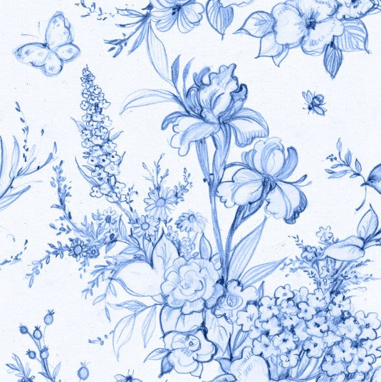 Lumin Amalfi Coast- Susan Winget White Blue Large Toile fabric