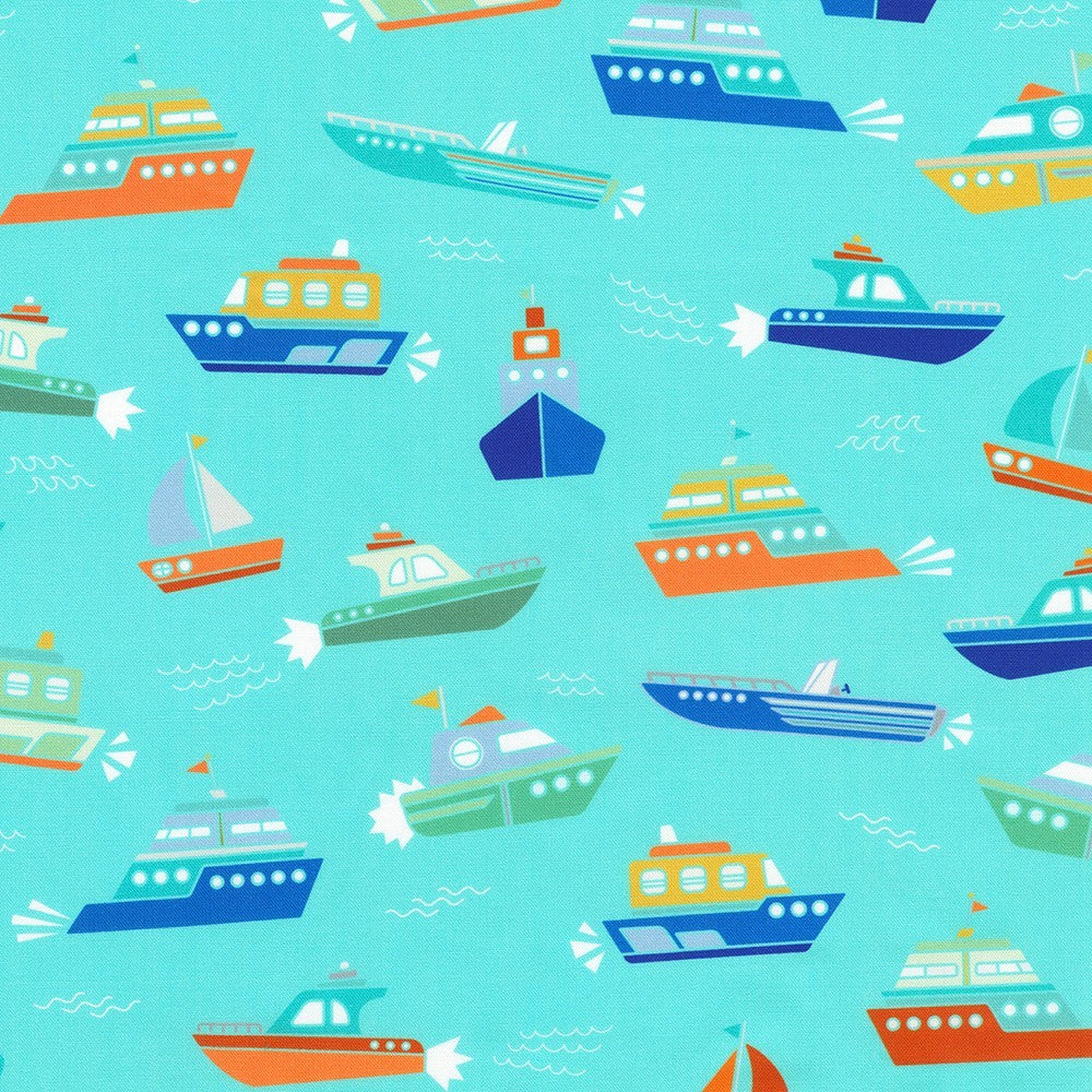 Robert Kaufman Full Speed Ahead Lagoon transportation quilting cotton