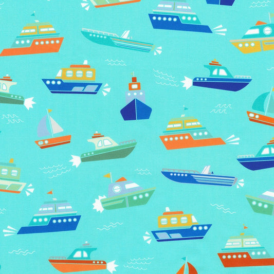 Robert Kaufman Full Speed Ahead Lagoon transportation quilting cotton